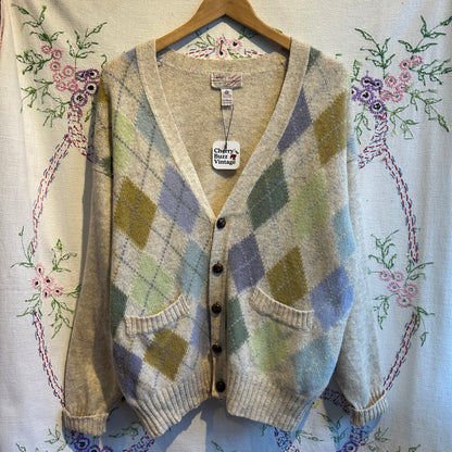 Wool Argyle Cardigan, L