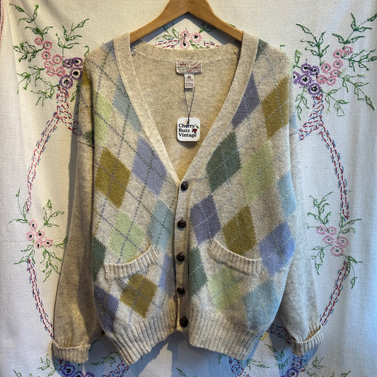 Wool Argyle Cardigan, L