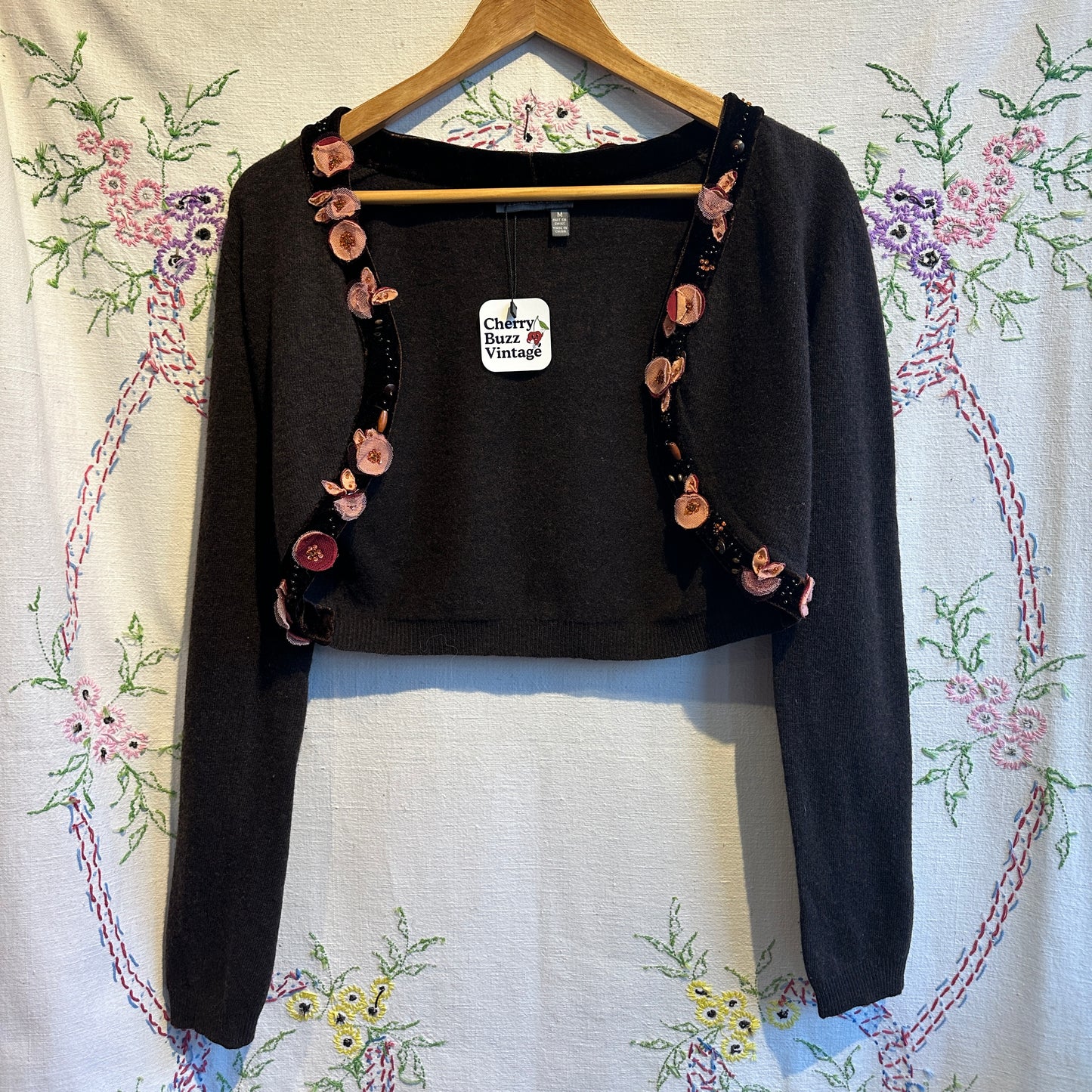 Tristan & Isuet Brown Wool Cropped Cardigan, M