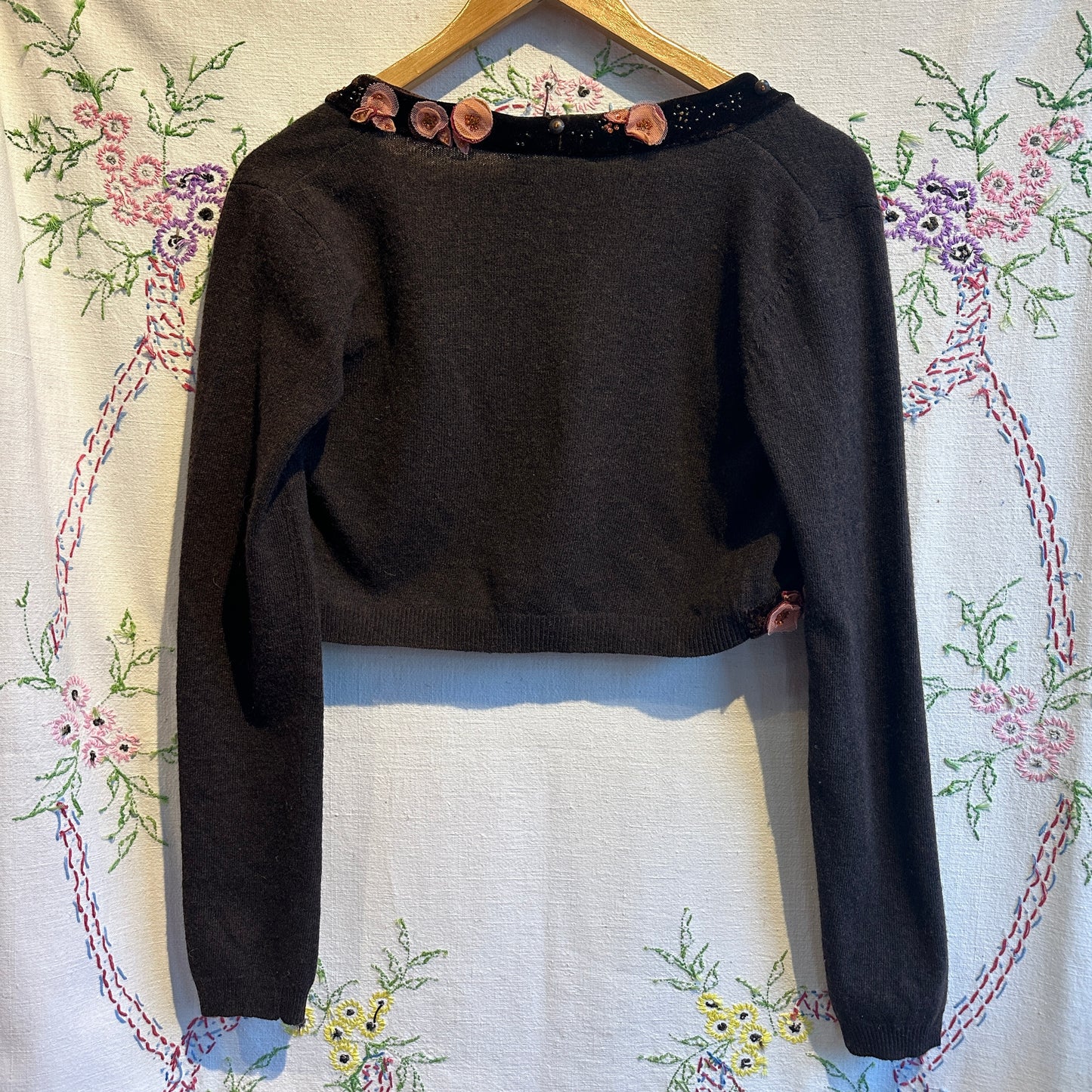 Tristan & Isuet Brown Wool Cropped Cardigan, M