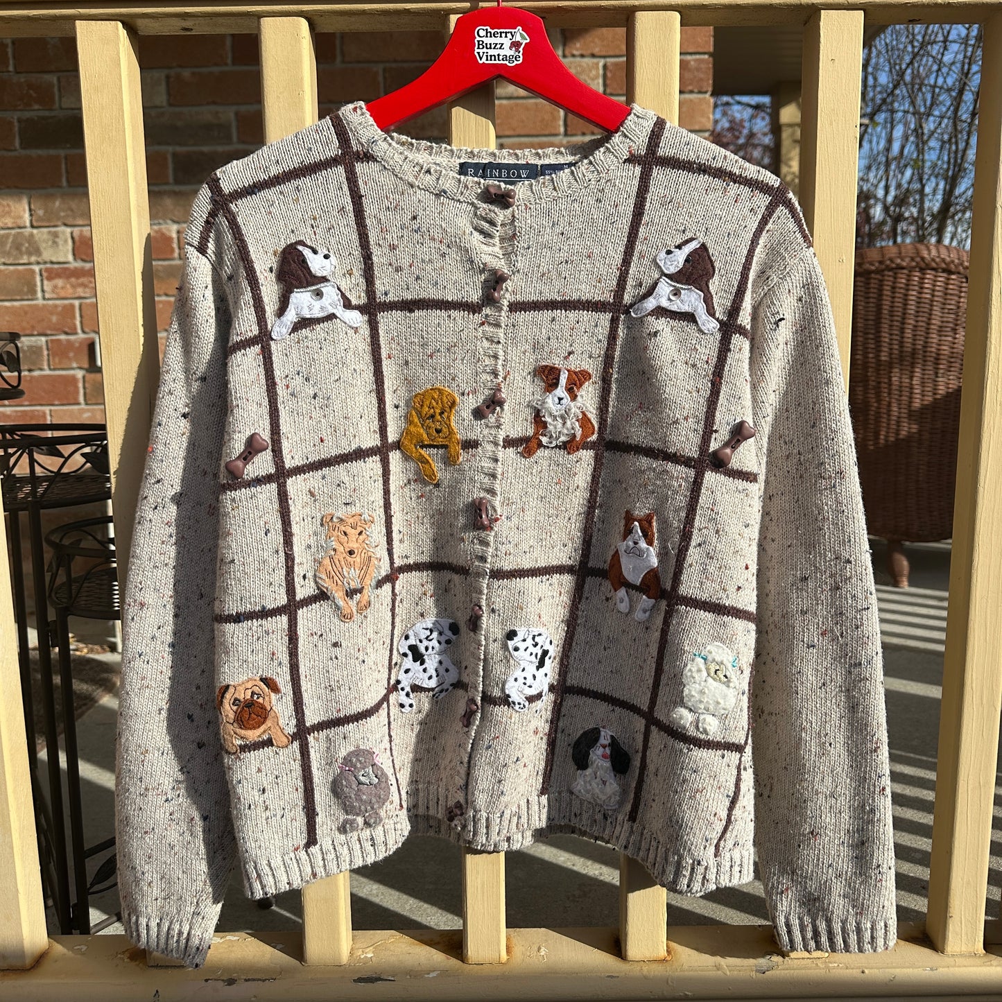 Beige Knit Dog Cardigan, M