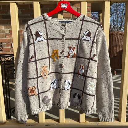 Beige Knit Dog Cardigan, M
