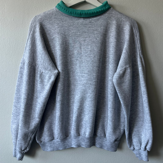 Grey Crew Neck with Turquoise Collar and Floral Graphic, S