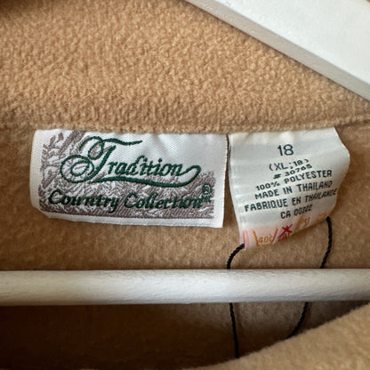 Tradition Beige Fleece Zip-Up Sweater with Paisley Embroidery, XL