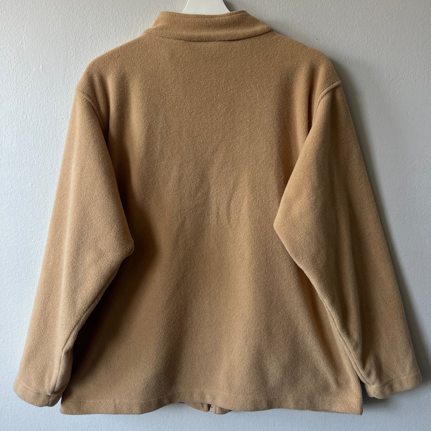 Tradition Beige Fleece Zip-Up Sweater with Paisley Embroidery, XL