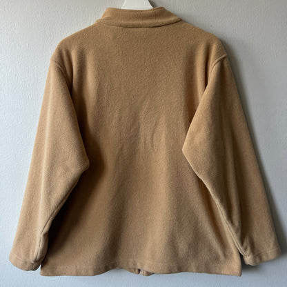 Tradition Beige Fleece Zip-Up Sweater with Paisley Embroidery, XL