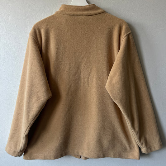 Tradition Beige Fleece Zip-Up Sweater with Paisley Embroidery, XL