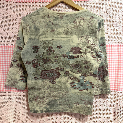D'Annah Floral 3/4 Top, M
