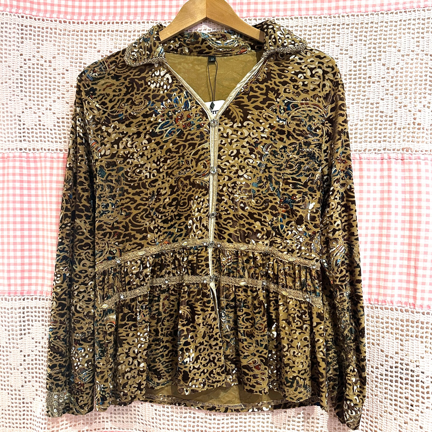 Brown Velvet Paisley Long Sleeve, M