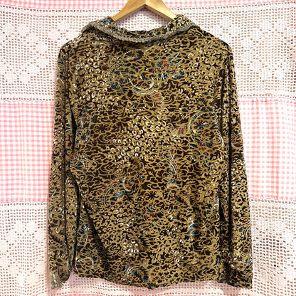 Brown Velvet Paisley Long Sleeve, M