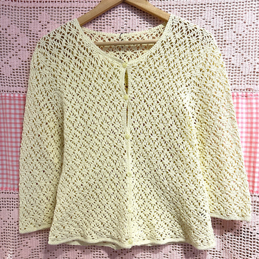 Butter Yellow Crochet Cardigan, S
