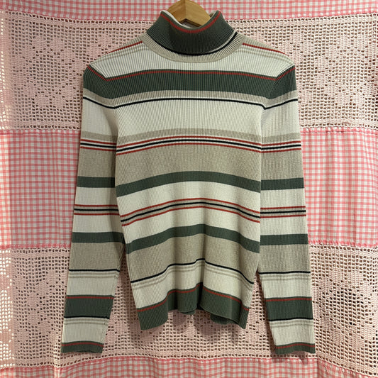 Northern Reflections Cream and Sage Ribbed Turtleneck,  M