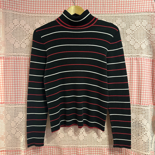 Northern Reflections Black and Red Ribbed Turtleneck, L