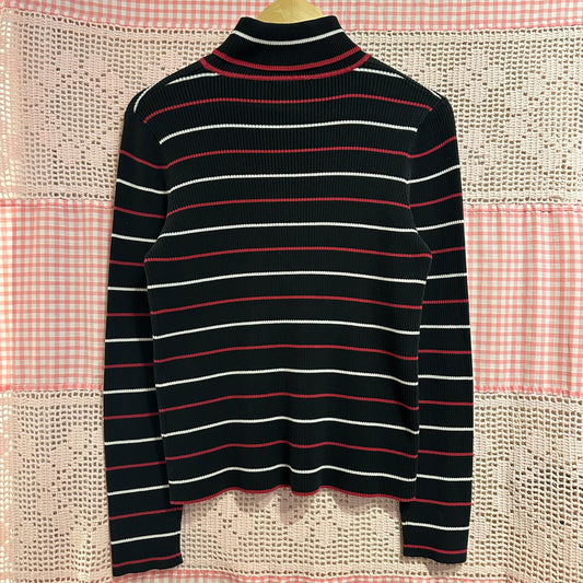 Northern Reflections Black and Red Ribbed Turtleneck, L