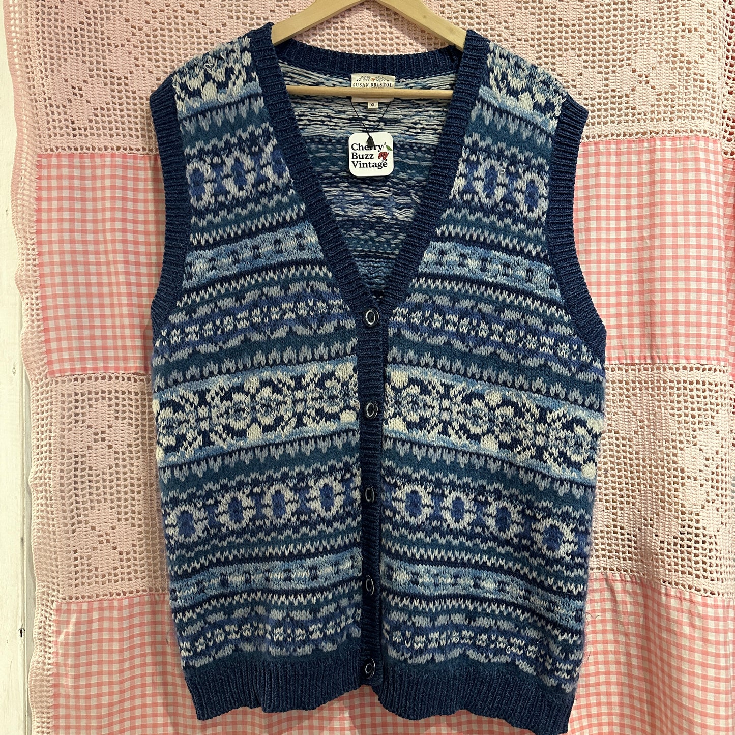 Susan Bristol Blue Knit Vest, XL