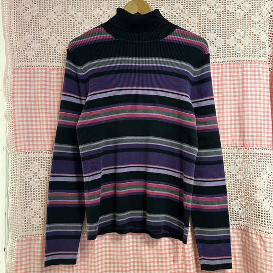 Northern Reflections Black and Purple Ribbed Turtleneck, L