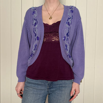 Purple Knit and Beaded Cardigan, S