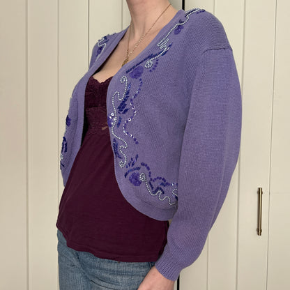 Purple Knit and Beaded Cardigan, S