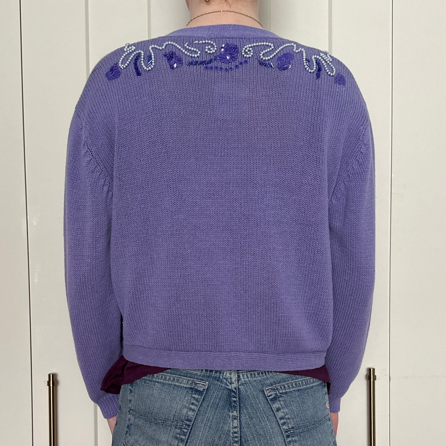 Purple Knit and Beaded Cardigan, S