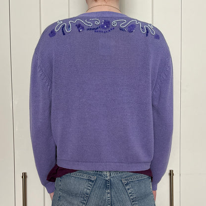 Purple Knit and Beaded Cardigan, S
