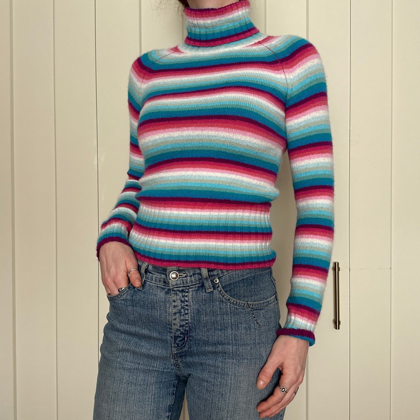 Blue and Pink Striped Turtle Neck, S
