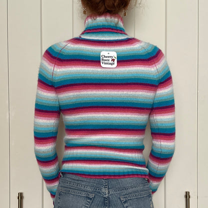 Blue and Pink Striped Turtle Neck, S