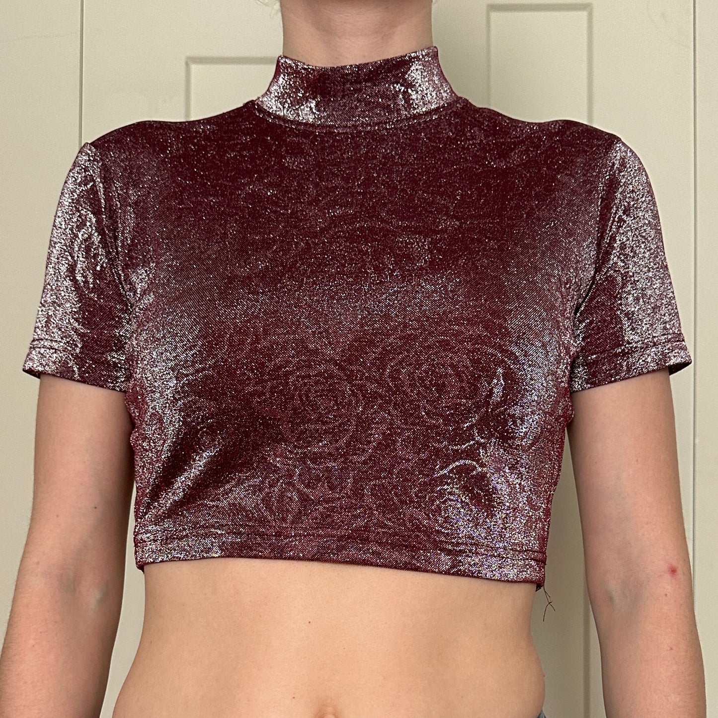Kamae Paris Pink Sparkly Floral Crop Top, S