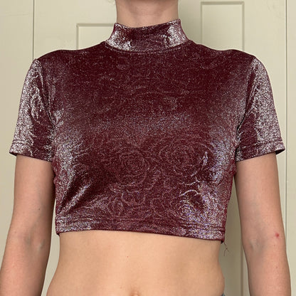 Kamae Paris Pink Sparkly Floral Crop Top, S