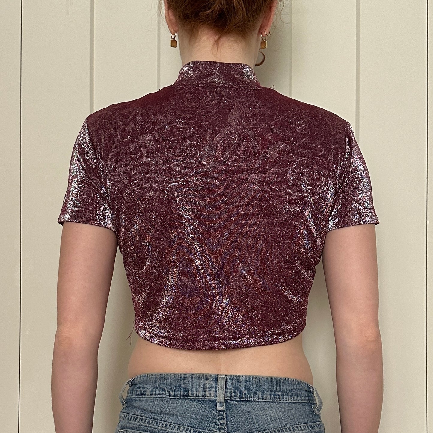 Kamae Paris Pink Sparkly Floral Crop Top, S