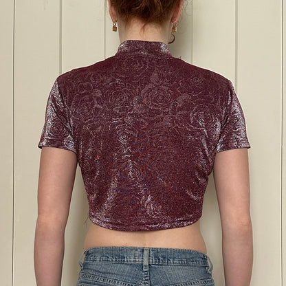 Kamae Paris Pink Sparkly Floral Crop Top, S