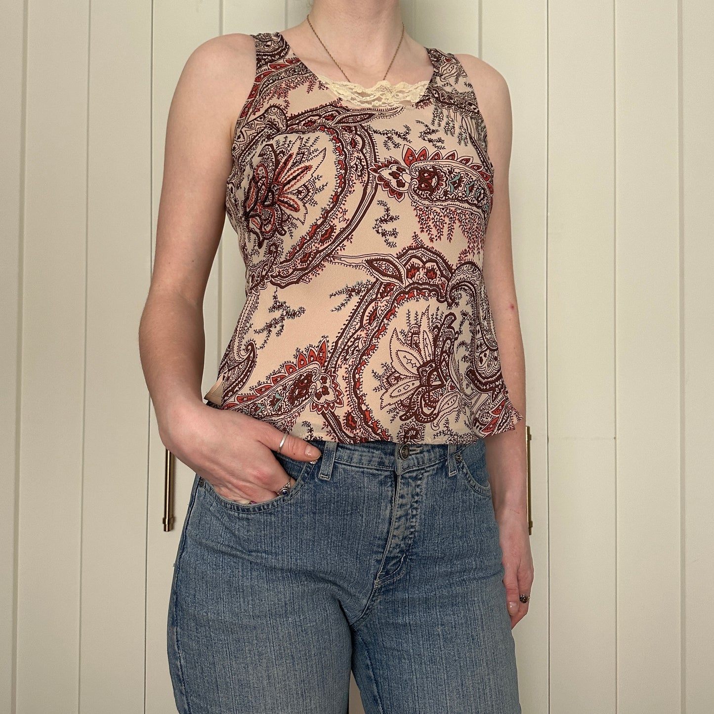 Jessica Beige Paisley Top, XS
