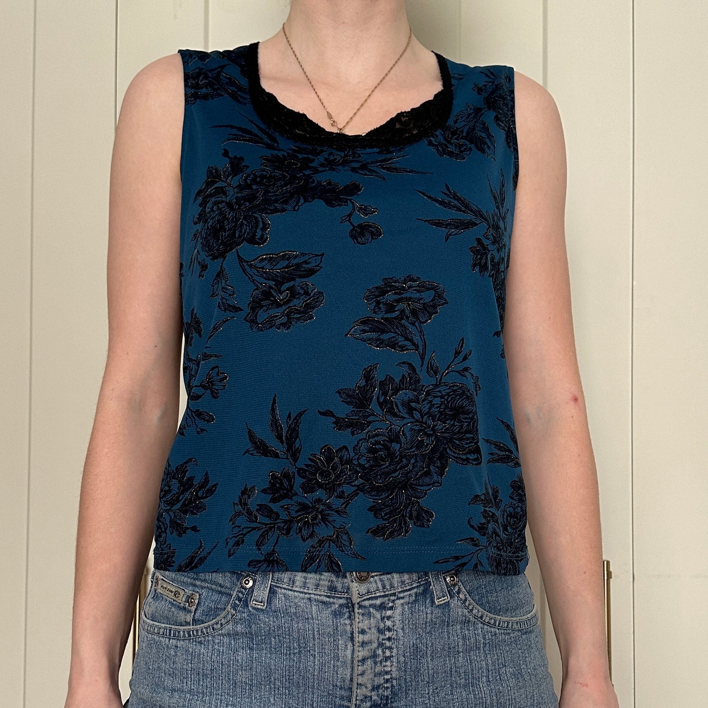 Cleo  Blue Floral Print Top, M