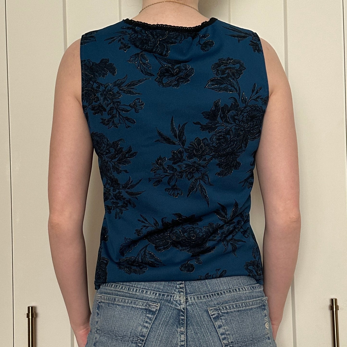 Cleo  Blue Floral Print Top, M