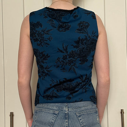 Cleo  Blue Floral Print Top, M