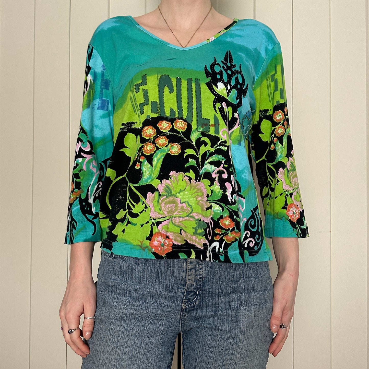 Miss Nikky Blue and Green 3/4 Sleeve, XL