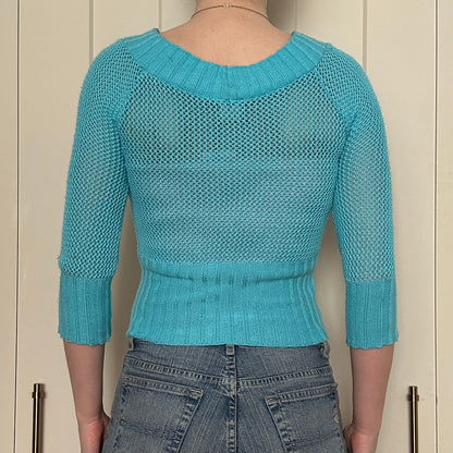 725 Original Blue Mesh 3/4 Sleeve Top, M