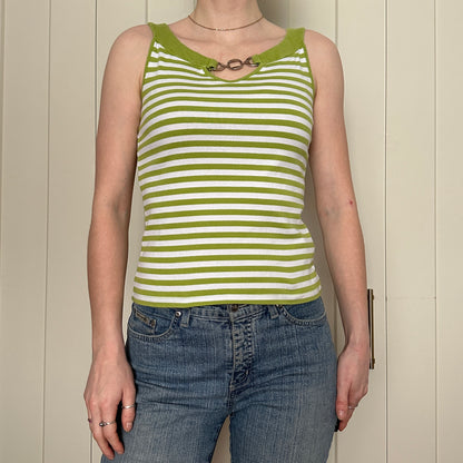 Green Stripe Boat Neck Top, S