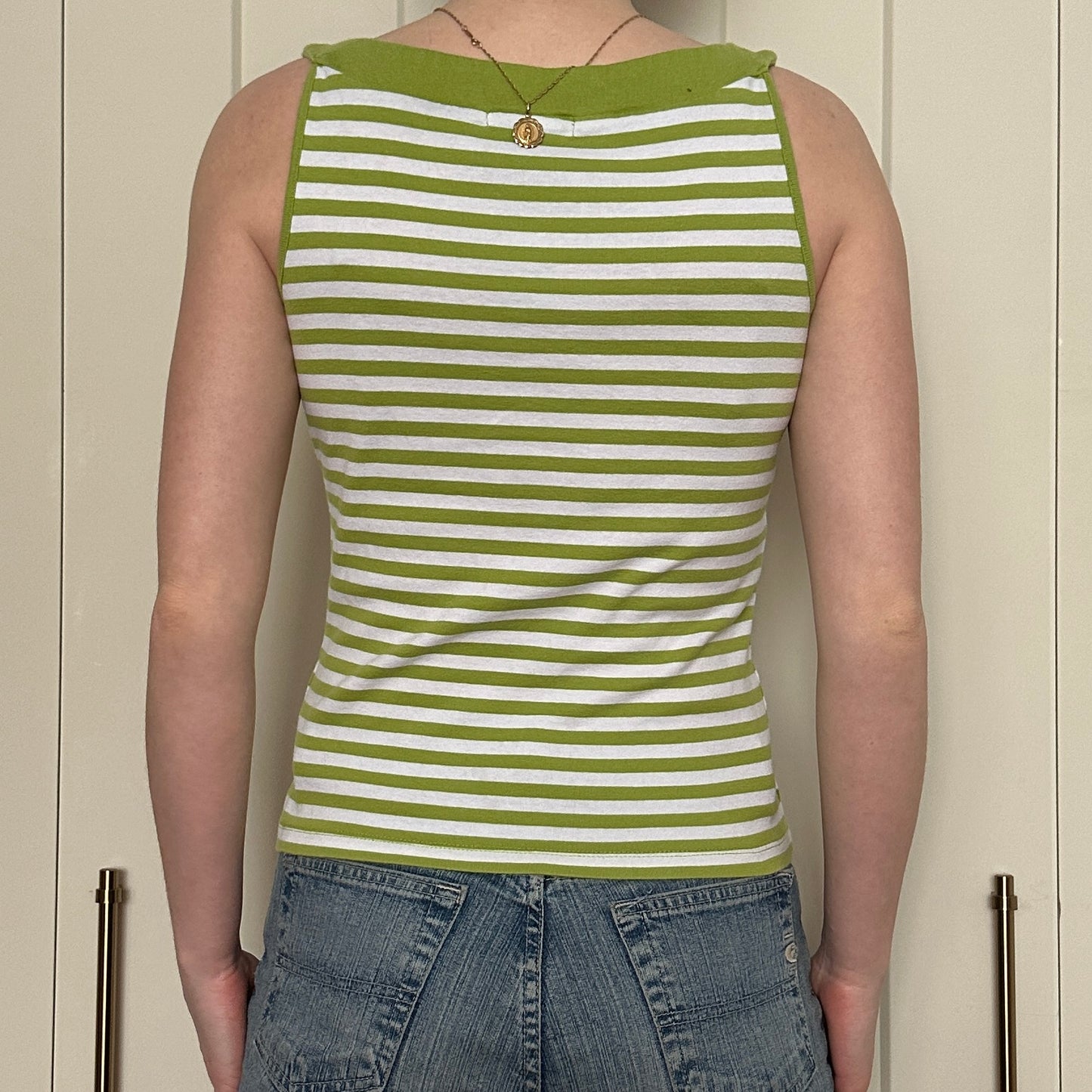 Green Stripe Boat Neck Top, S