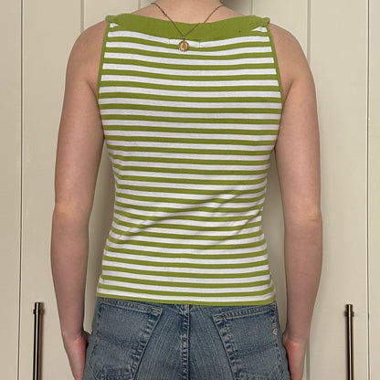 Green Stripe Boat Neck Top, S