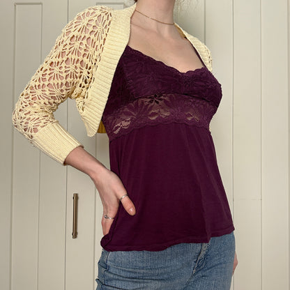 Mac & Jac Crochet Cropped Cream Cardigan, M