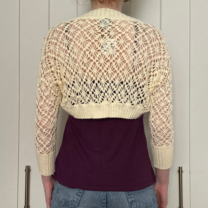 Mac & Jac Crochet Cropped Cream Cardigan, M