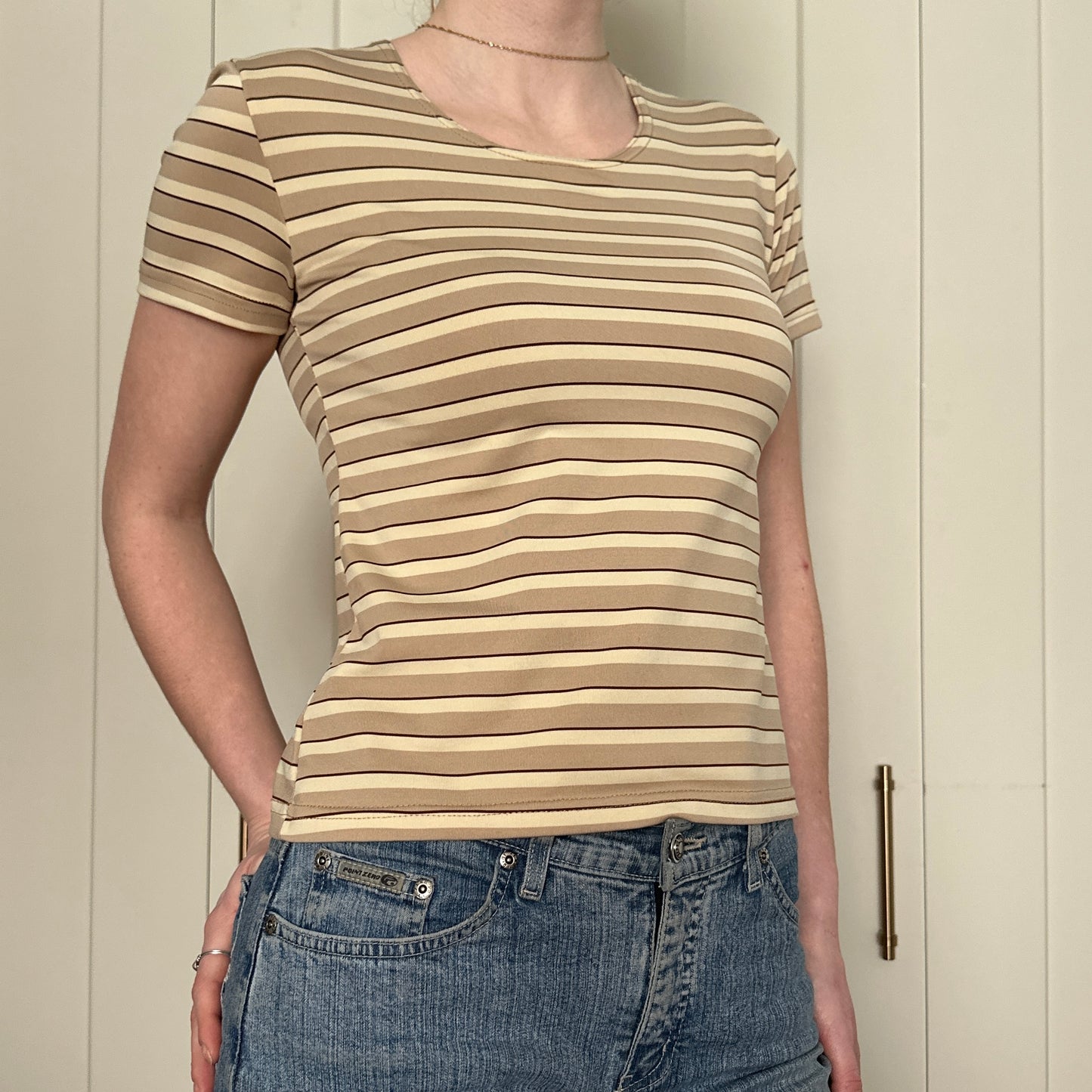 Gilani Beige Stripped T-Shirt, S