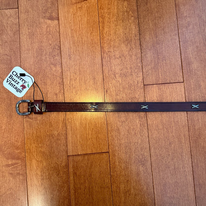 Leather Belt with Metal Studs, 28-32"