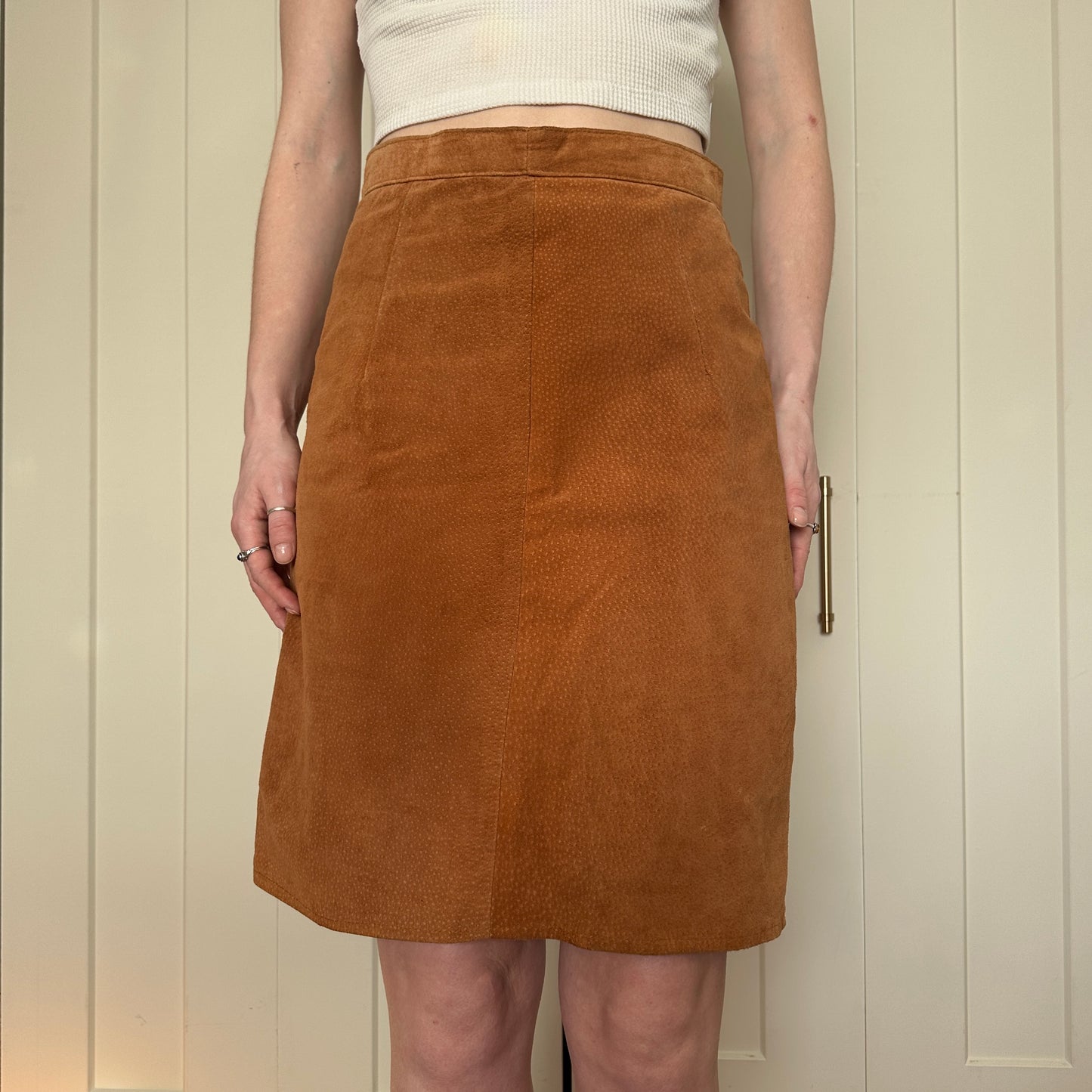 Passport Cognac Leather Skirt, S