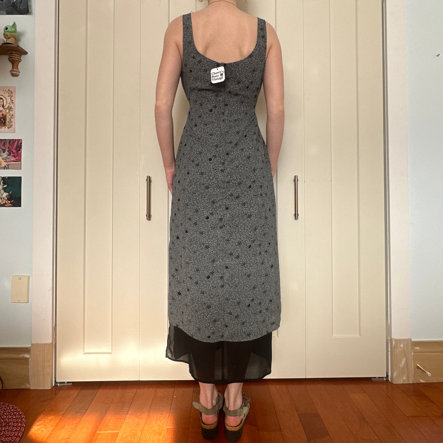 Cotton Ginny Grey Floral Dress, L