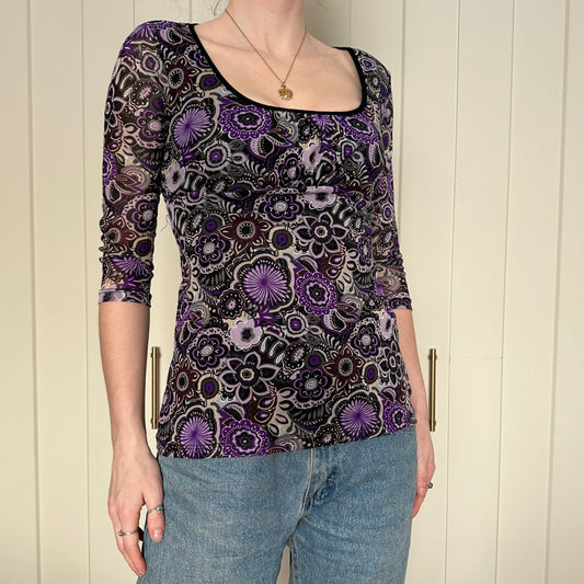 Poet Y2K Black and Purple Paisley Top, S