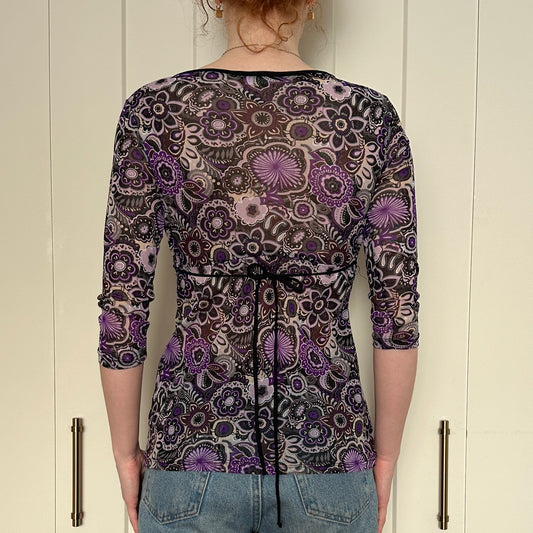 Poet Y2K Black and Purple Paisley Top, S