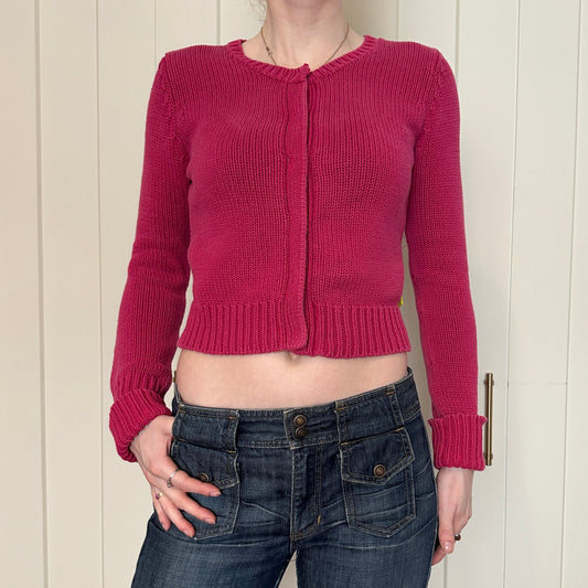 Roots Pink Knit Cropped Cardigan, S