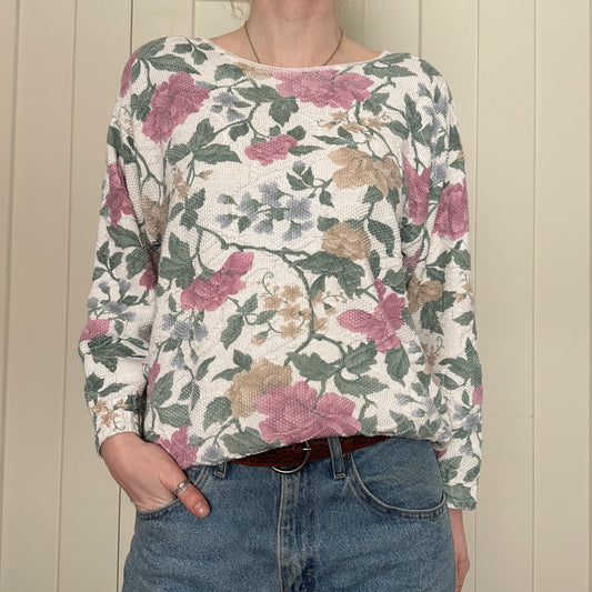 Knit Floral Sweater, L