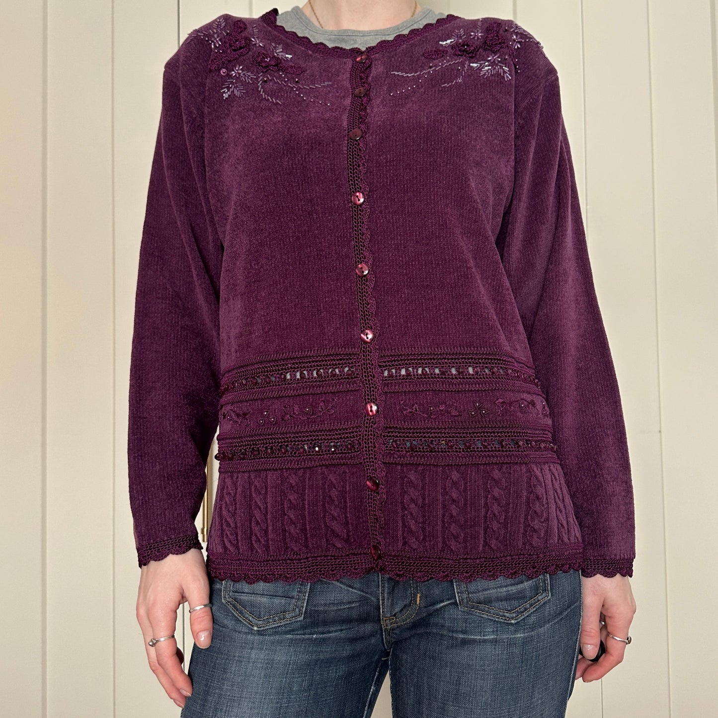 Purple Beaded Cardigan, M